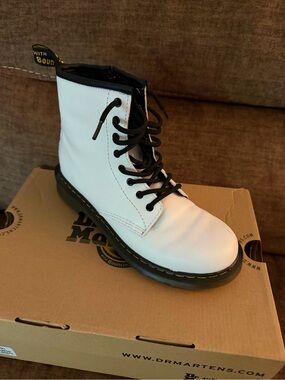 Dr. Martens White Leather Lace-Up Boot with Black Accents